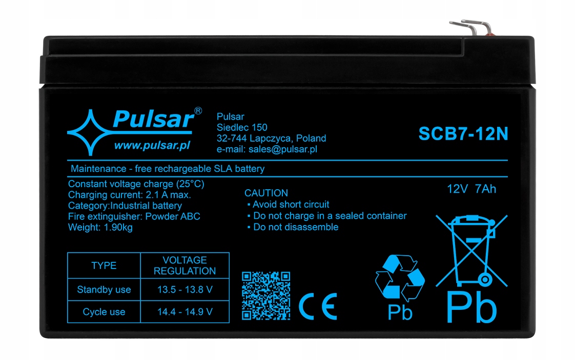 Akumulator 7Ah/12V AGM Pulsar SCB7-12N