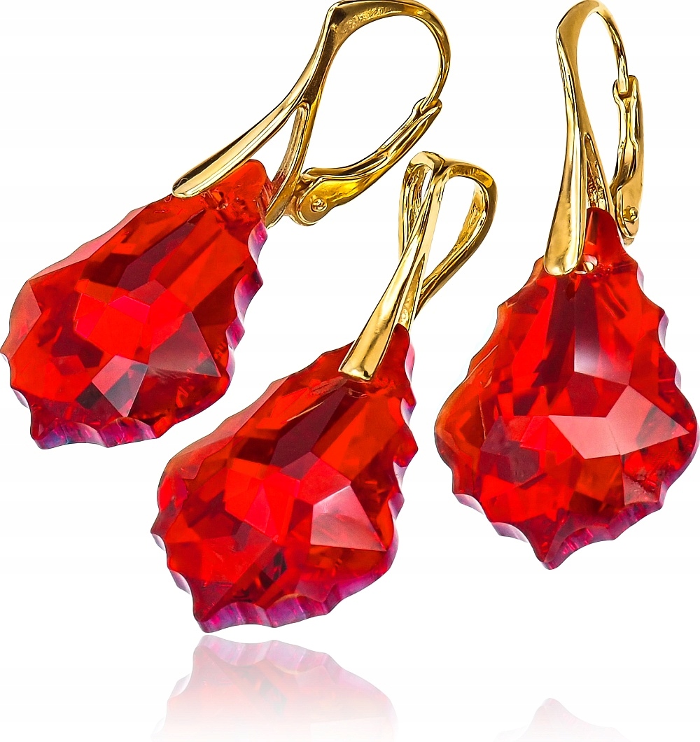 Krystaly Komplet Náušnice Přívěsek Baroque Siam Zlaté Stříbro Unikát