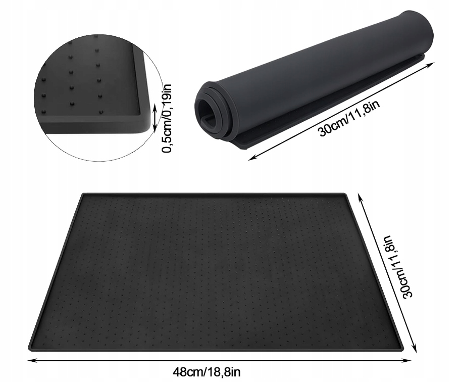 MATA SILIKONOWA POD EKSPRES DO KAWY PODKŁADKA ANTYPOŚLIZGOWA DUŻA STOŁOWA Szerokość produktu 48 cm
