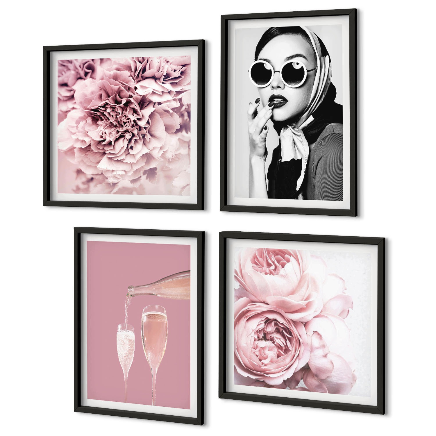 Elegantní vertikální obraz na zeď Květiny pivoňky růže elegance Koláž 4ks