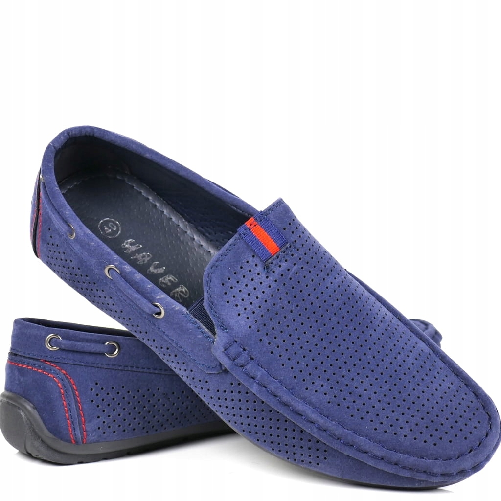 Pánské Mokasíny S Perforovanými Polobotkami, Děrované, Tmavě Modré, Semišové, Pěkná Barva