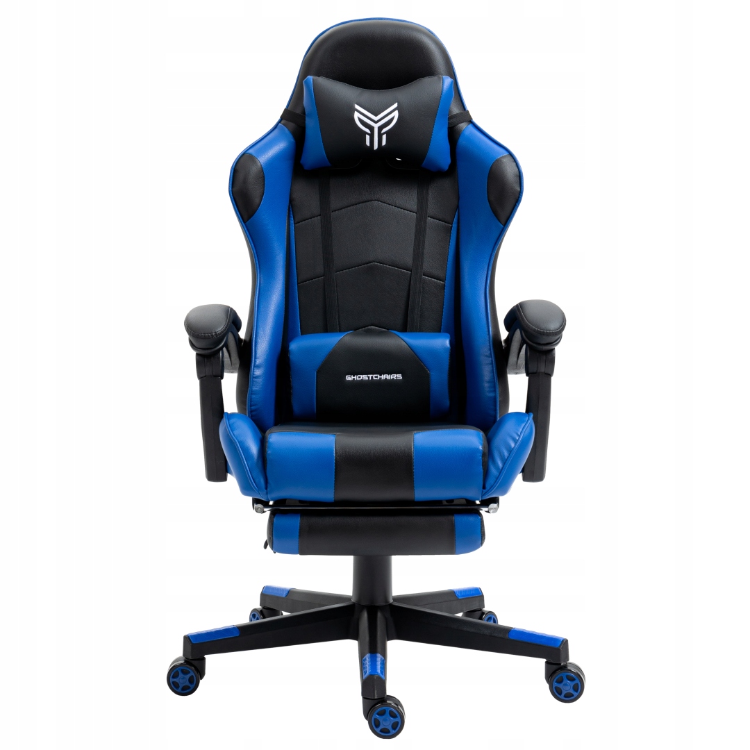 Fotel Gamingowy z podnóżkiem GHOST czarno-niebieski FOTEL GRACZA