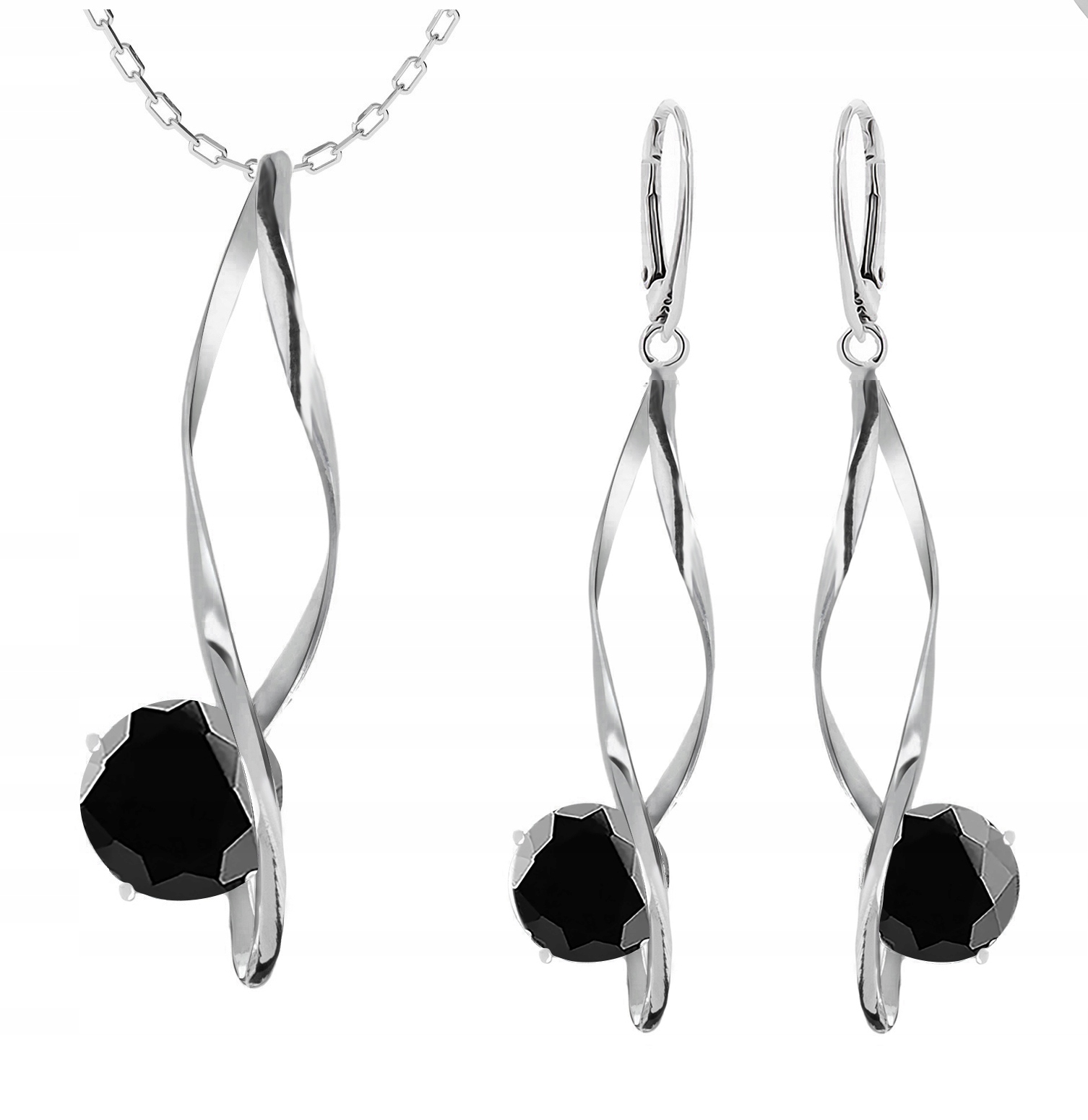 

Srebrny Komplet Biżuterii Z Czarnymi Cyrkoniami