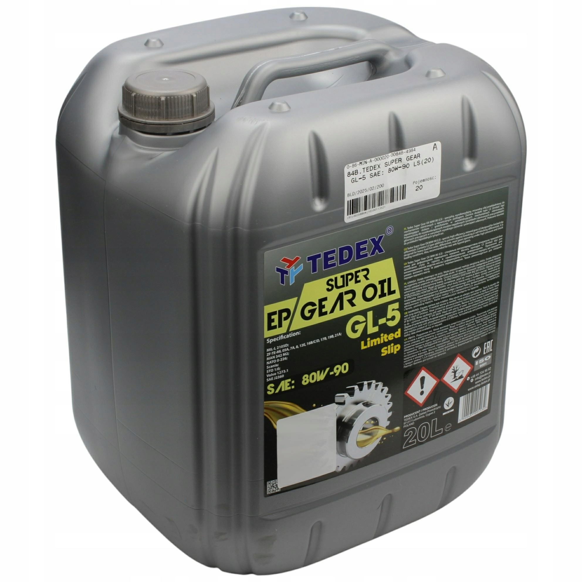 Predobkladový Olej Gear 80W90 Tedex LS90 20L