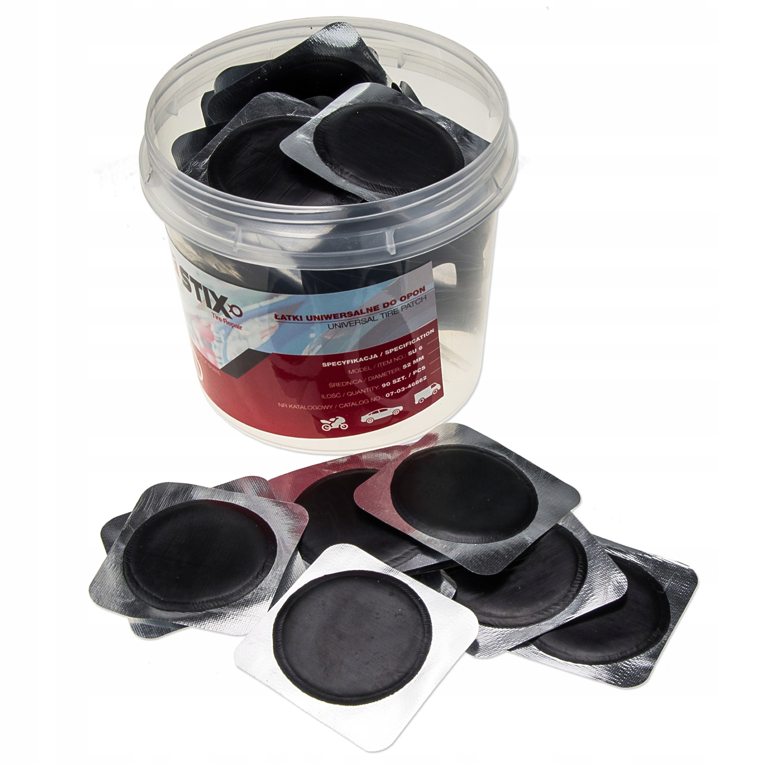 ŁATKI UNIWERSALNE DIAGONALNE / RADIALNE DO NAPRAWY OPON 52MM 90SZT. - STIX Kod producenta 07-03-50009