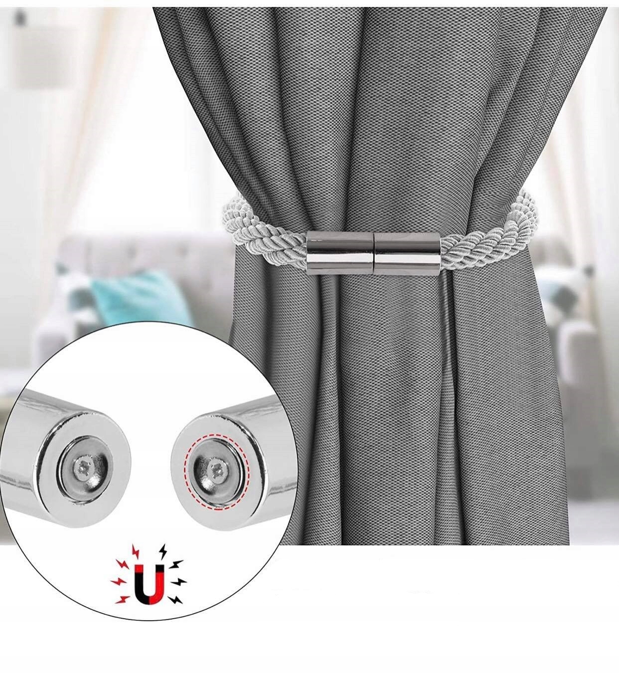 UPIĘCIE DO FIRAN ZASŁON GRUBA KLAMRA MAGNETYCZNA SREBRNA WYSTRÓJ OKIEN Waga produktu z opakowaniem jednostkowym 0.3 kg