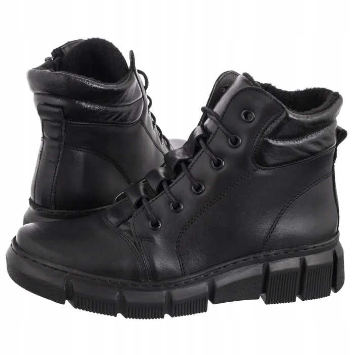 Boty Kotníkové Boty Kožené Zimní Dámské Helios Černé 562S 011.0114 Black