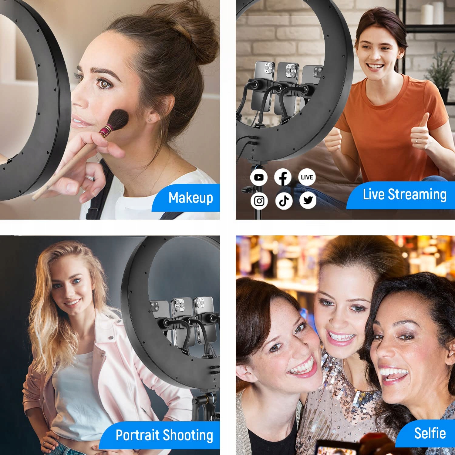NEEWER Lampa Pierścieniowa 19 Cal z Stojakiem i 3 Uchwytami Telefonu 42W — miniatura 6