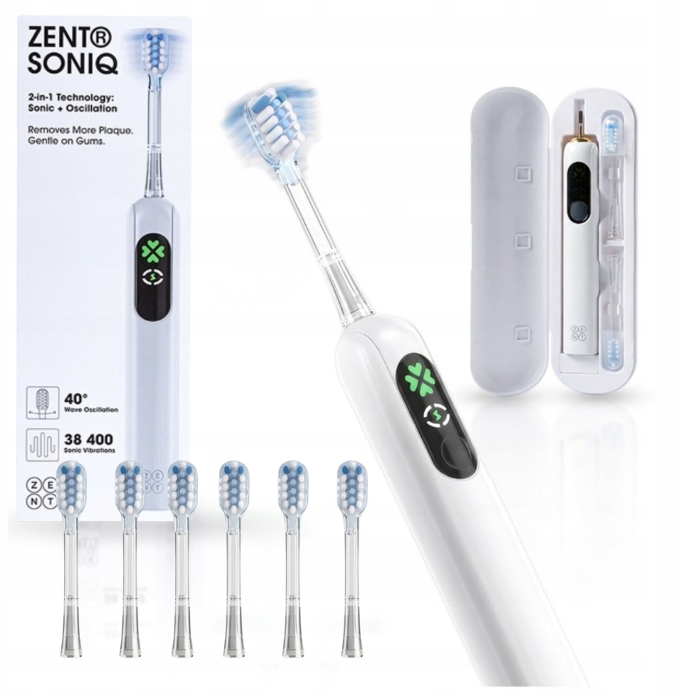 Szczoteczka Soniczna do zębów elektryczna Biała Etui 6 końcówek 4 tryby