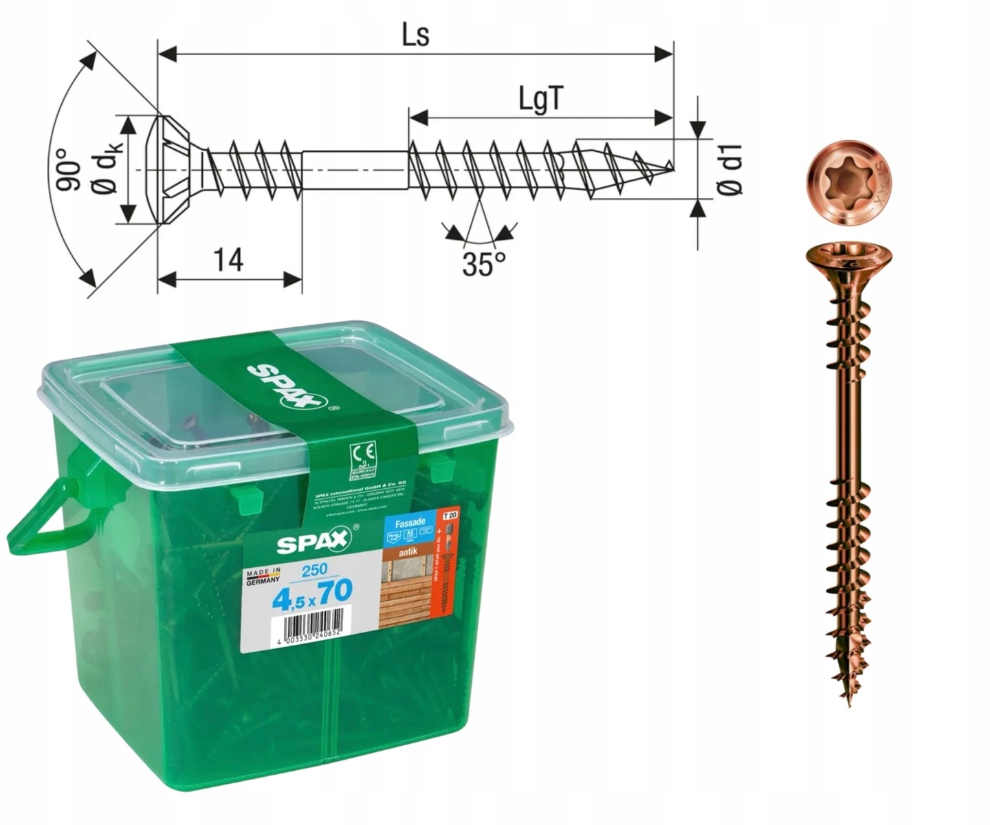 Skrutky do dreva HKB/Spax Fasáda antik 4,5 x 70 A2TX 250 ks