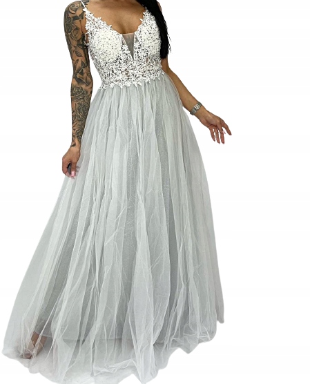 MD dlouhé tylové bílé šaty na ramínka pro svatební hostina svatba večerní šaty M