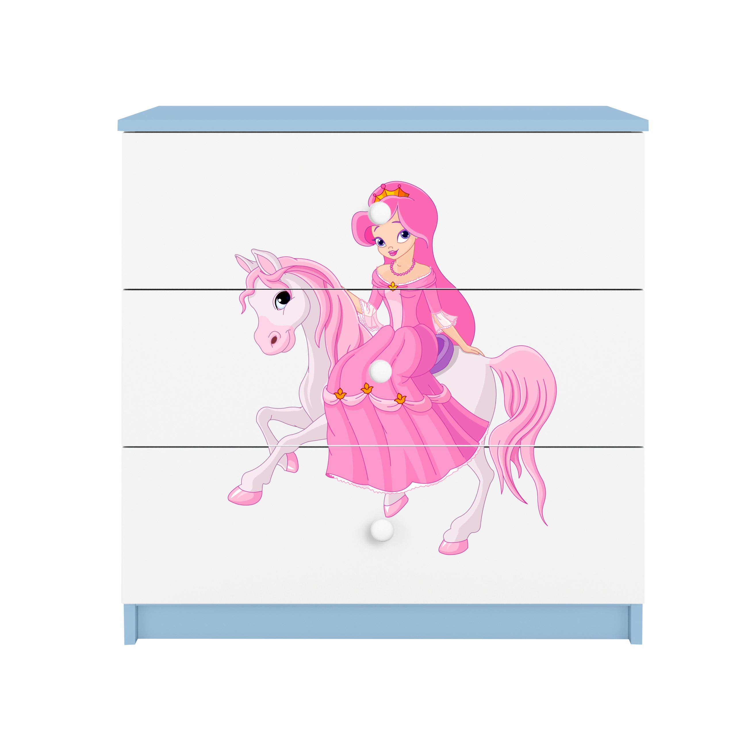 Komoda Babydreams Modrá grafika princezna na koni 80 cm