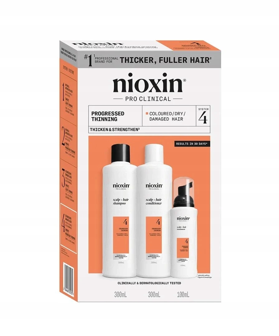 Nioxin 4 Zestaw XL do Włosów Farbowanych Mocno Przerzedzonych 300+300+100ml