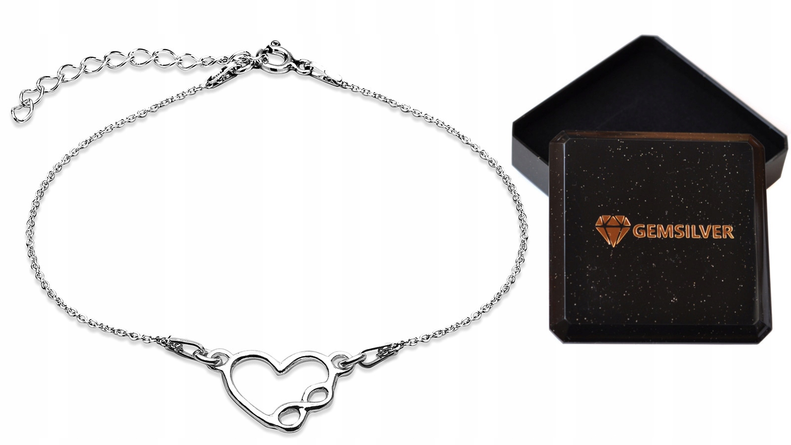 

Bransoletka celebrytka srebrna 925 serce infinity