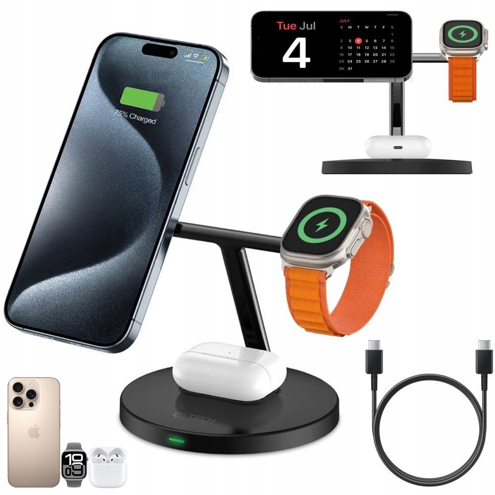 Ładowarka Bezprzewodowa Stacja 3w1 z MagSafe Qi 15W do iPhone 17 16 15