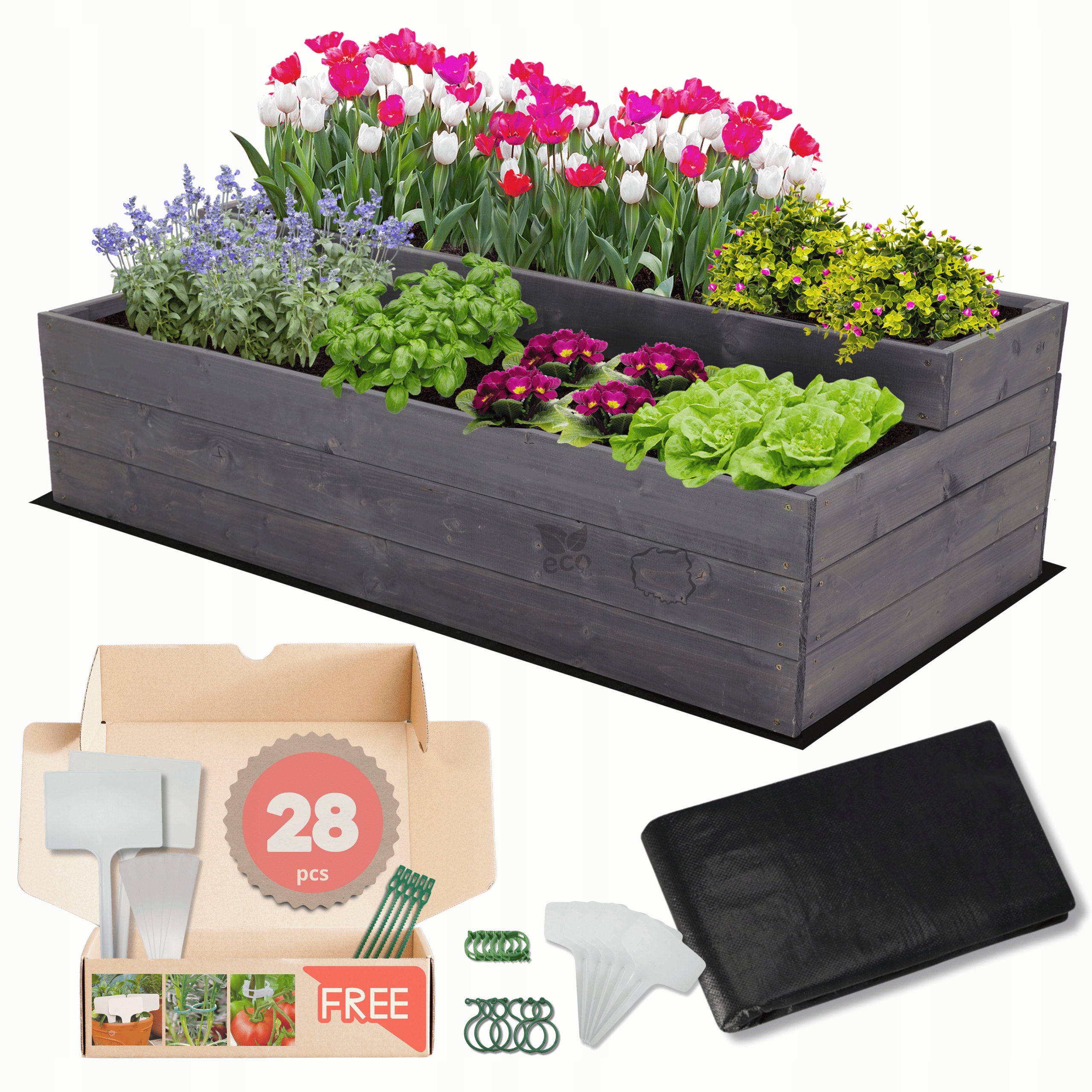 Truhlík zeleninový záhon, patrový květináč, záhon pro treláž, impregnace 36x120x60