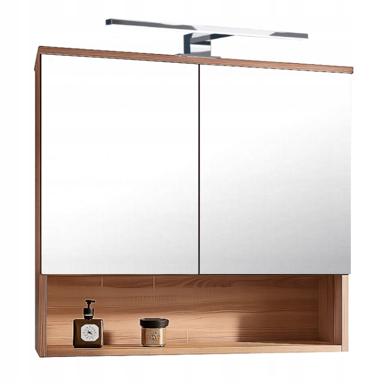 Kúpeľňová zrkadlová závesná skrinka so zrkadlom dub sonoma 80 cm Led lampa