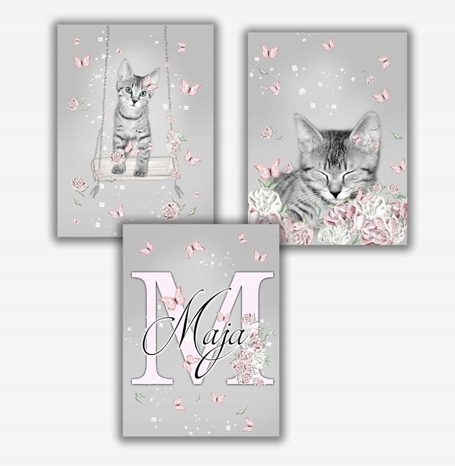 

3 sz Plakat piwonie kot kotek kwiaty róż 30x40