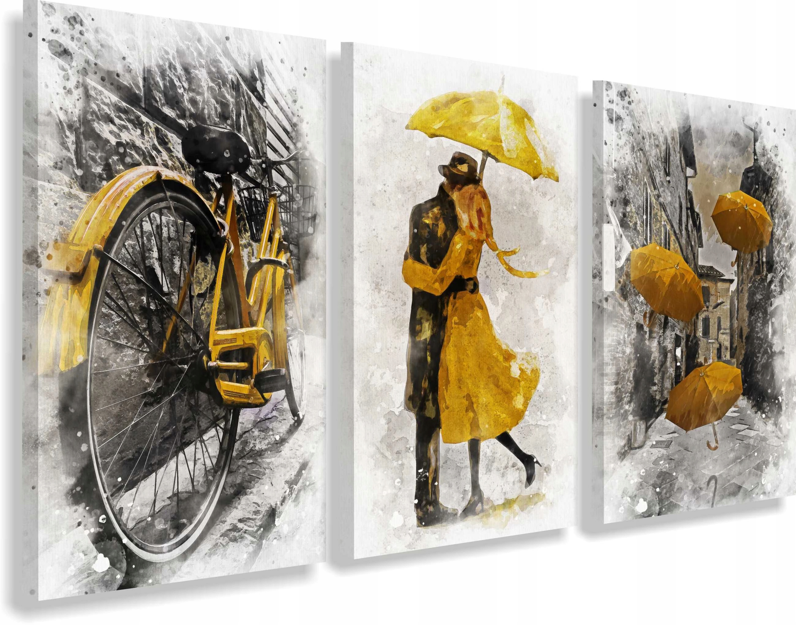 Obrazy do salonu Akwarela Duża dekoracja ścienna z żółtym akcentem 60x120cm