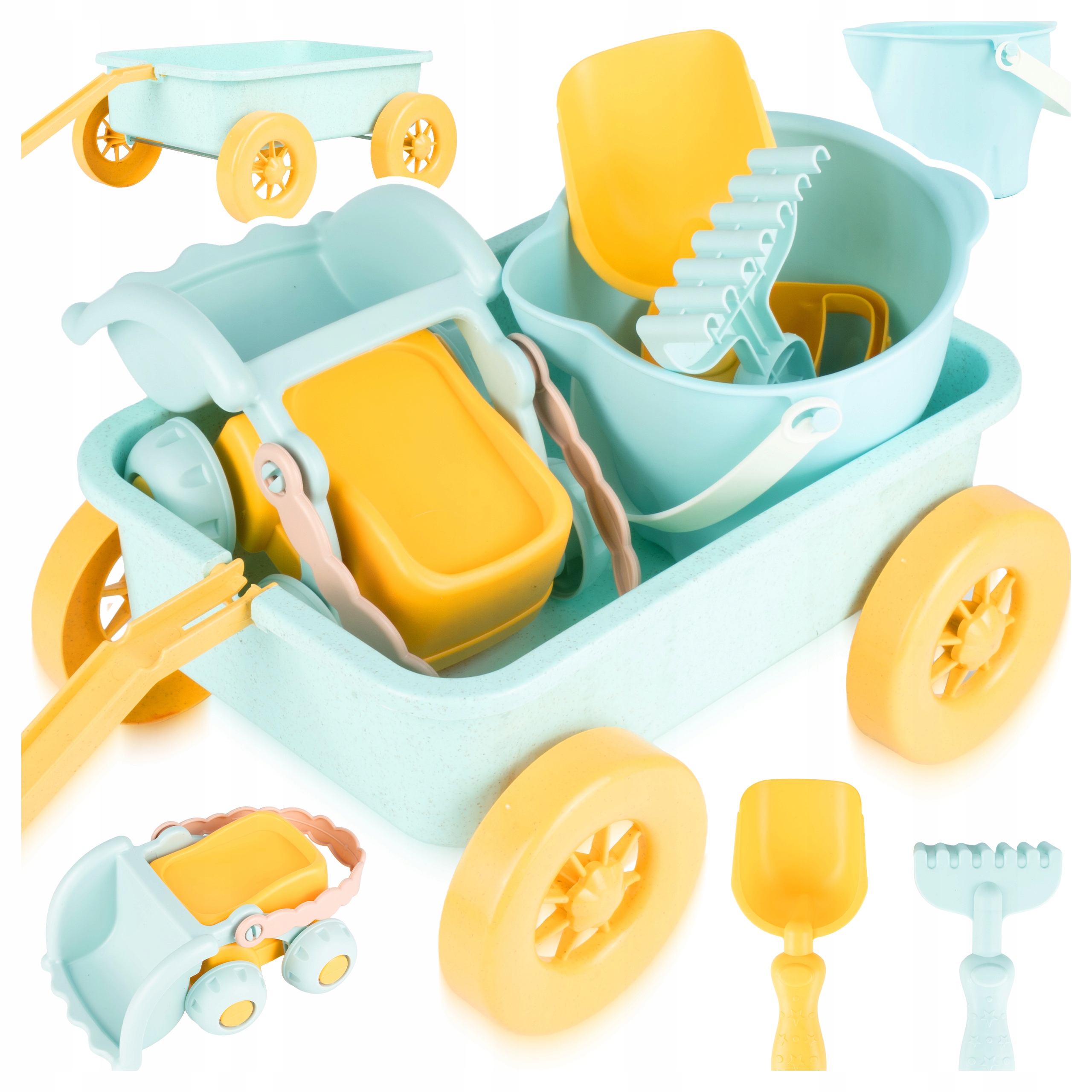 WÓZEK DO PIASKOWNICY RĄCZKA ZESTAW DO PIASKU Z WYWROTKĄ ŁOPATKĄ WIADERKIEM