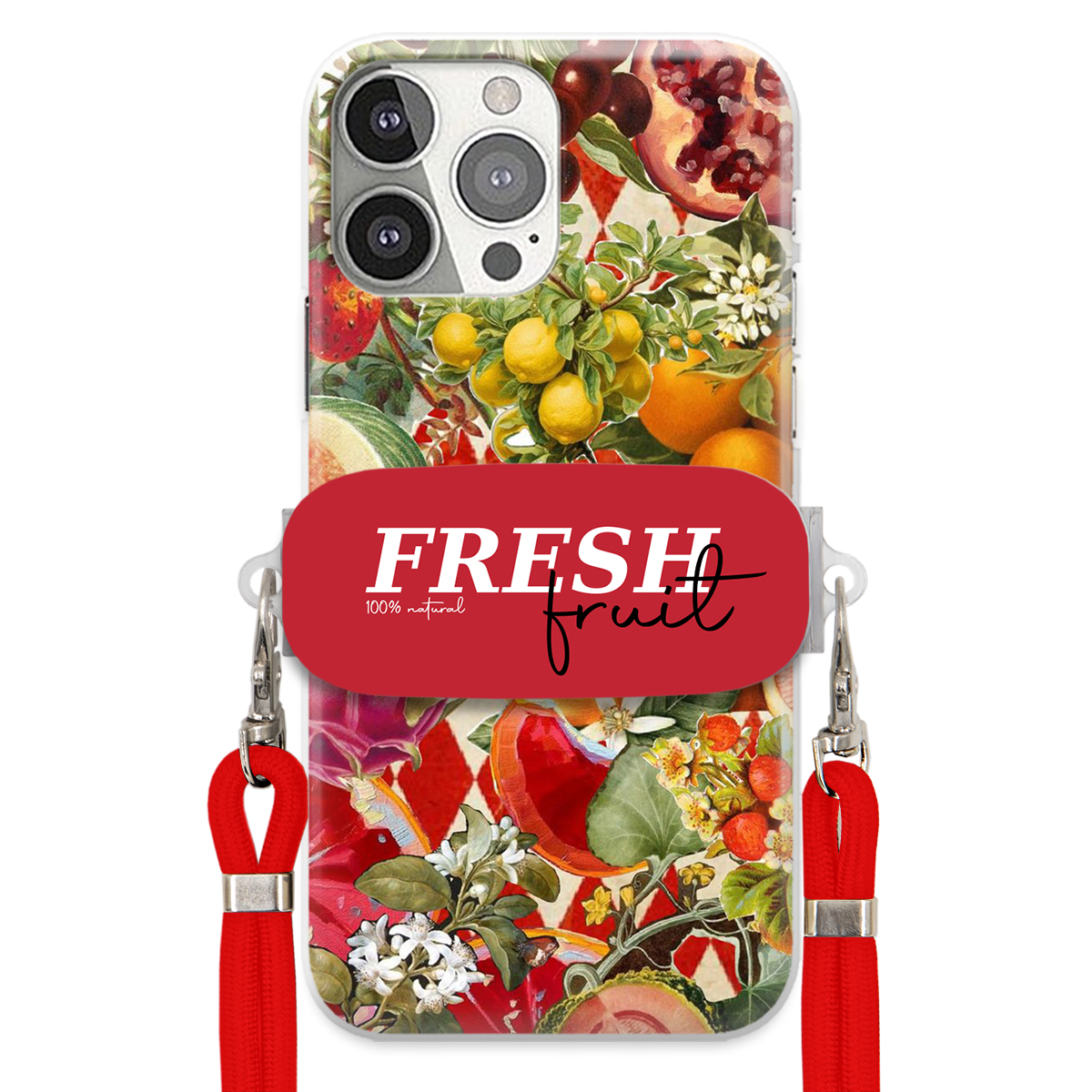 Pouzdro pro iPhone 13 Pro Červené Crossbody vodítko Držák Fresh Fruit Ovoce