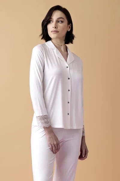 Poem dlouhé pyžamo s knoflíky krémové XXXXL