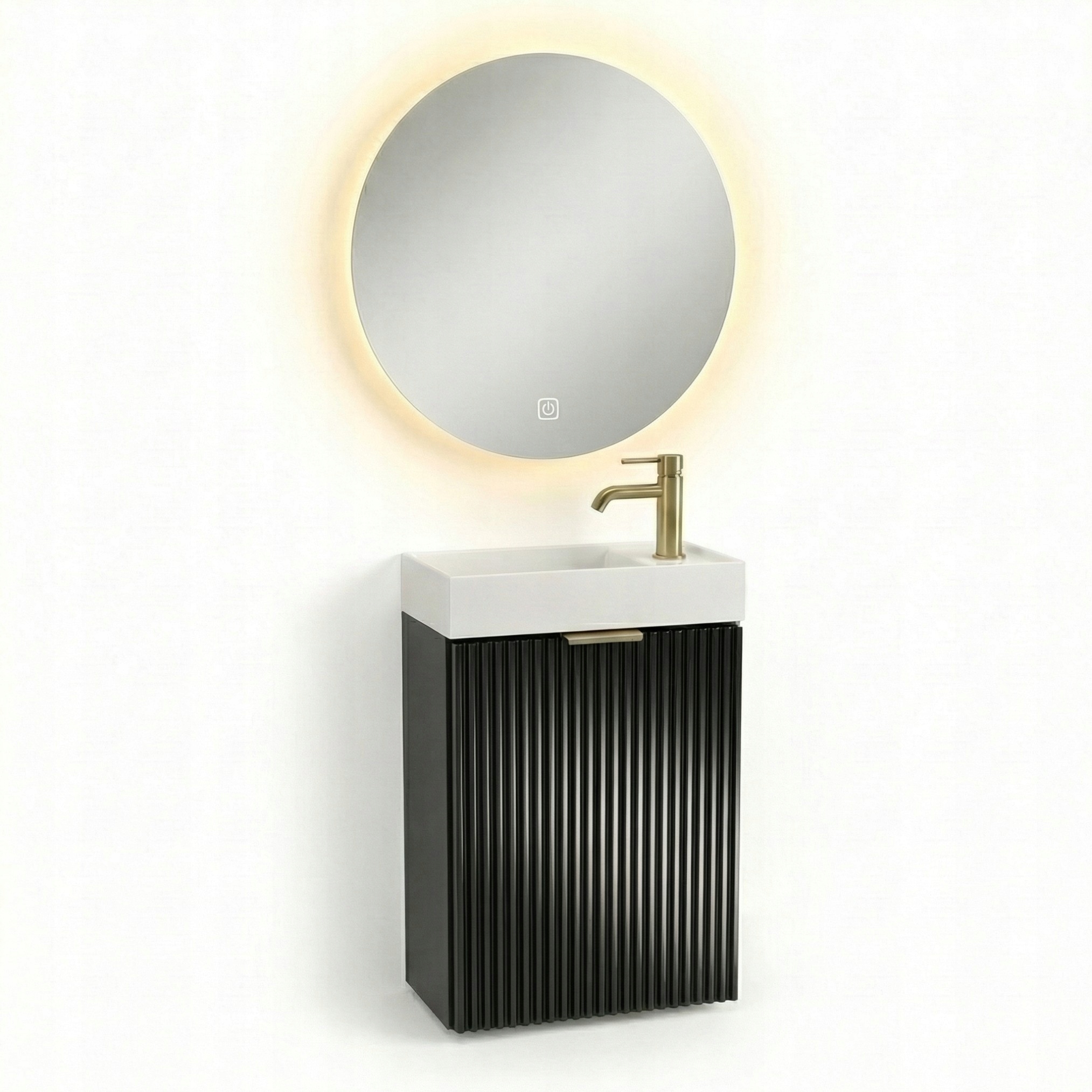 Koupelnová sada 40 cm černá s umyvadlem a Led zrcadlem Willy