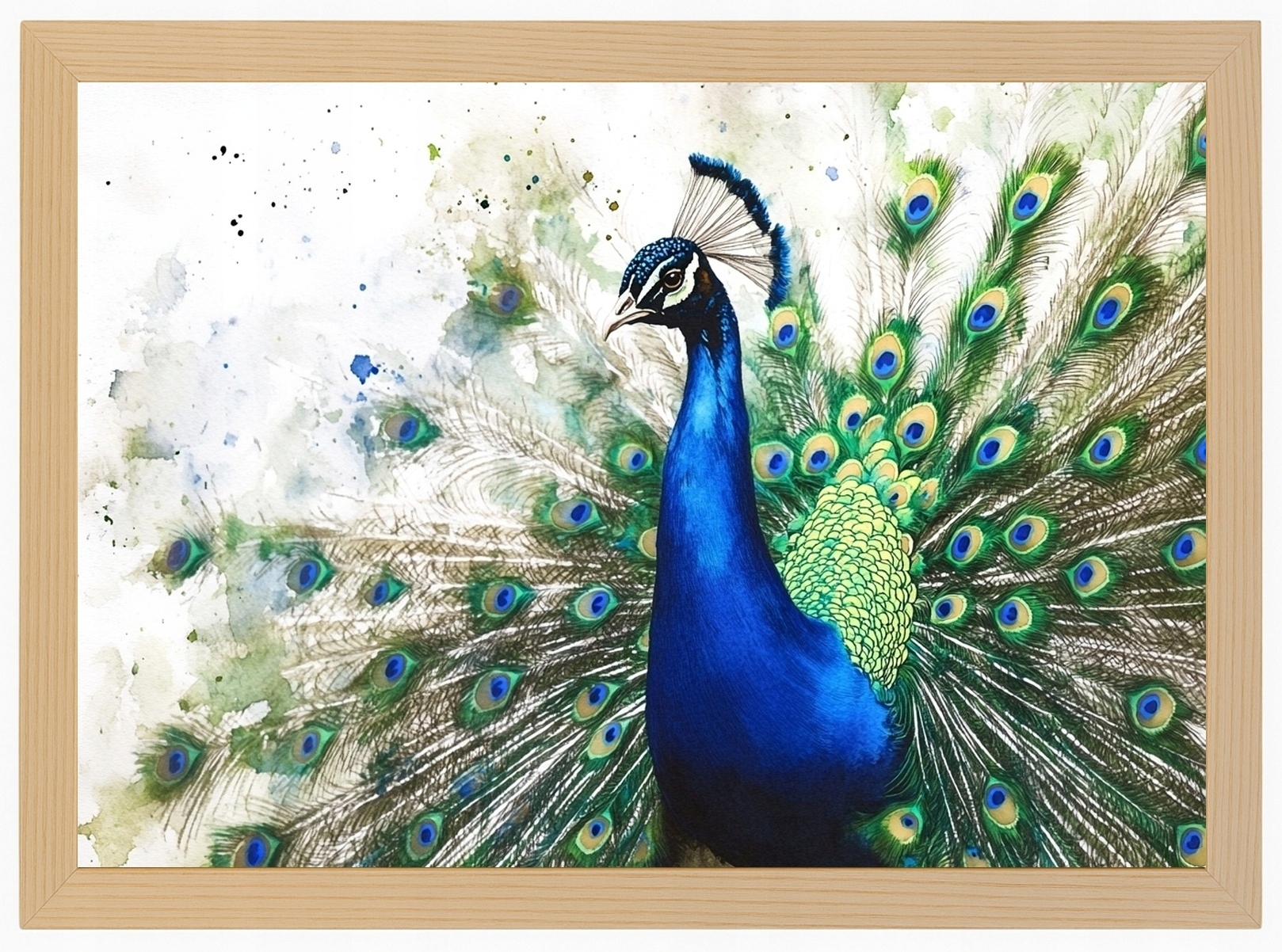 Plakát Rámeček Dřevo Akvarel Příroda Portrét Pták Páv Elegance 80x60