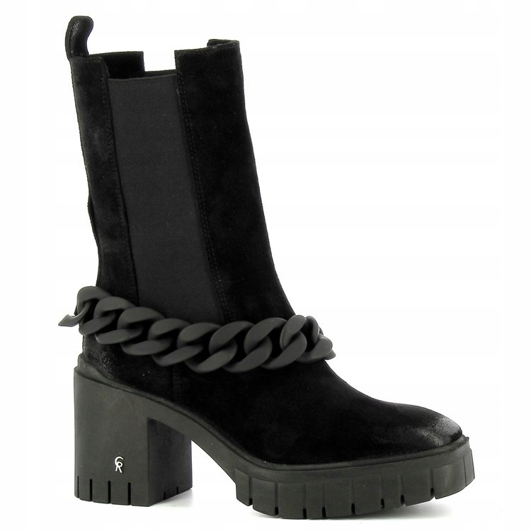 černé kotníkové boty boty s řetízkem, vysoké kožené dámské kotníkové boty Carinii 39