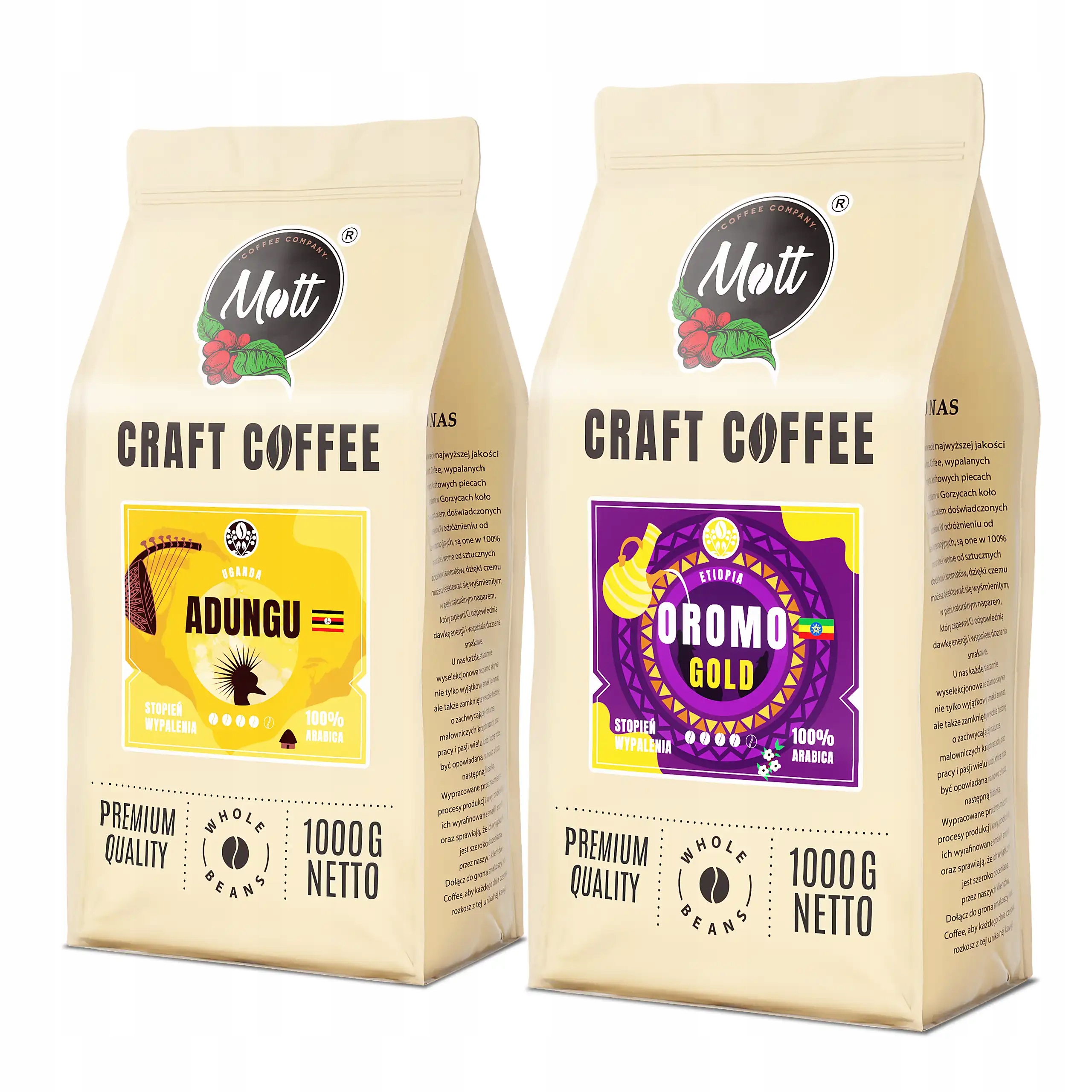 Levně Káva Zrnková 2 kg Set Uganda Etiopie 100% Arabica Čerstvě pražená