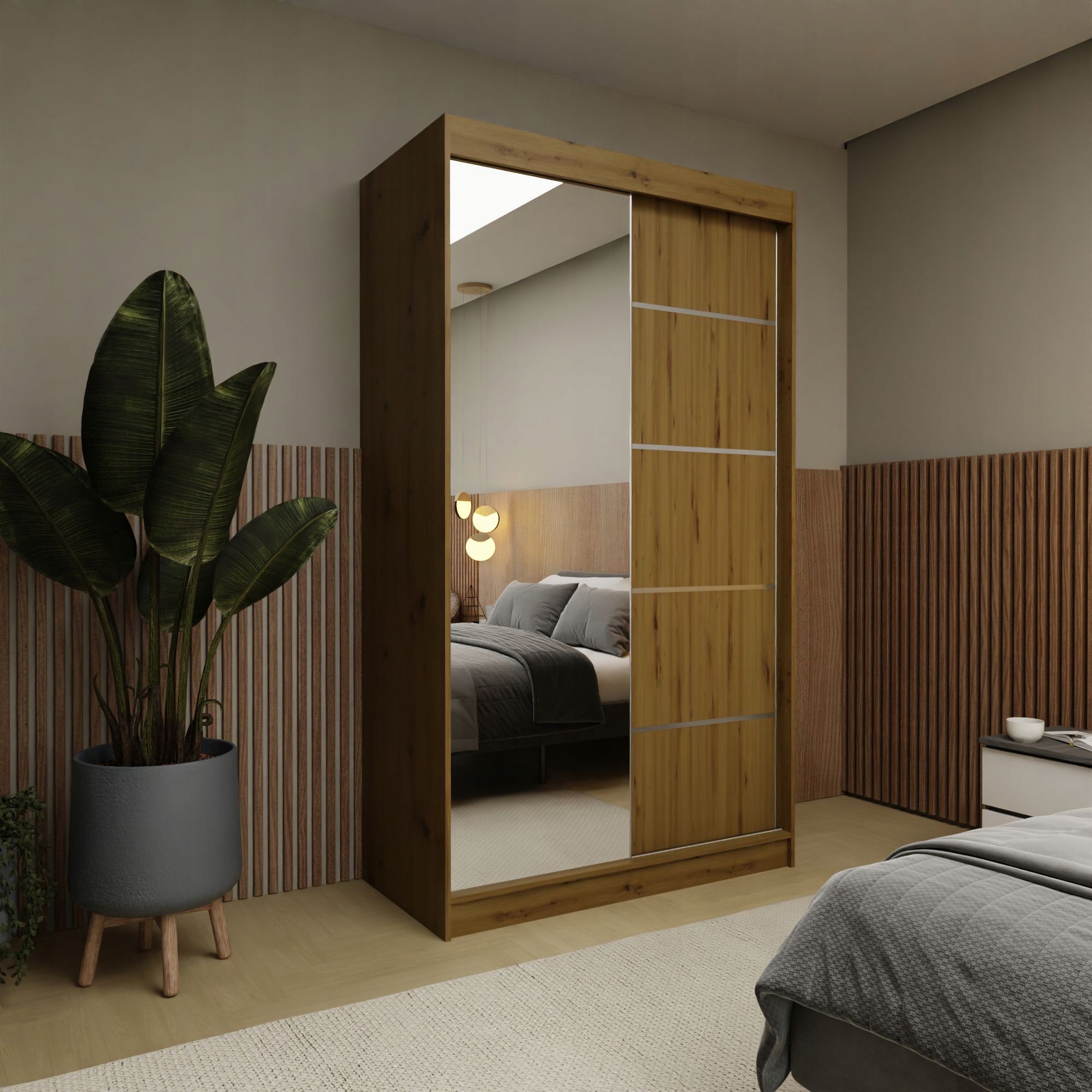 Skříň Mirella 120 cm se zrcadlem Zásuvky Dvoudveřová dub Artisan
