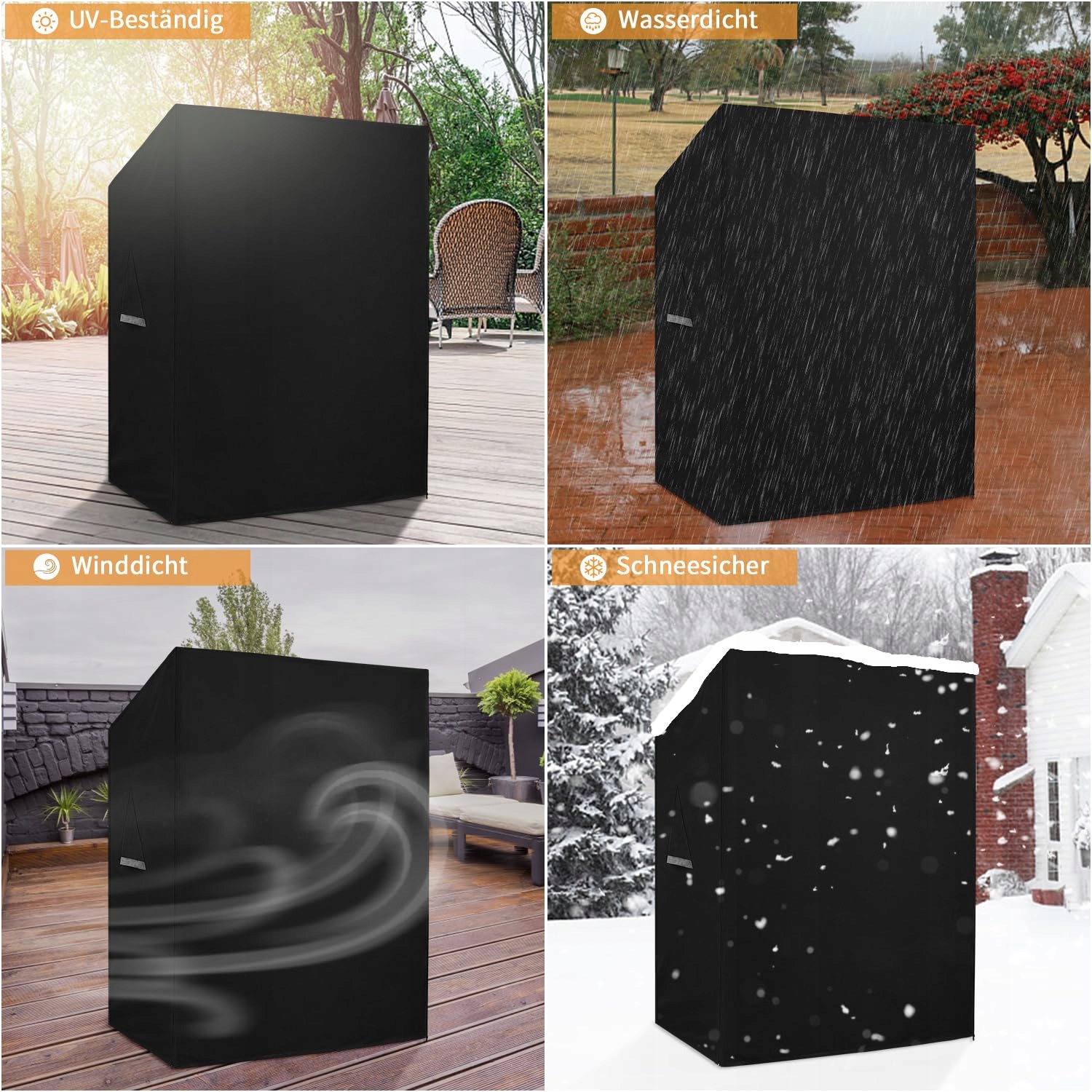 DOKON Pokrowiec Na Leżak Wodoodporny UV Odporny 135x105x175cm Czarny — miniatura 3