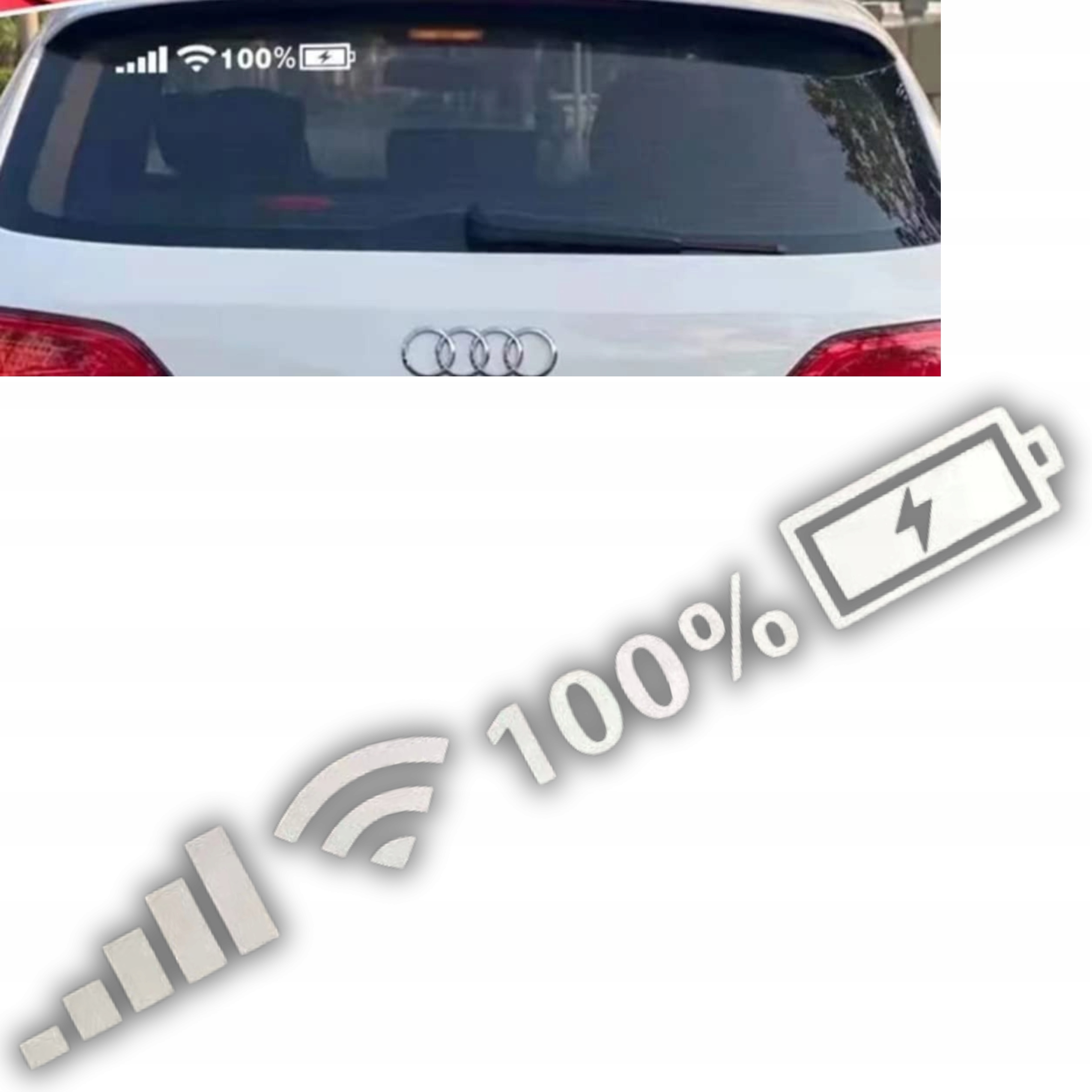Naklejka Na Samochód Śmieszna Nalepka Wifi Bateria Zasięg Na Szybę Biała