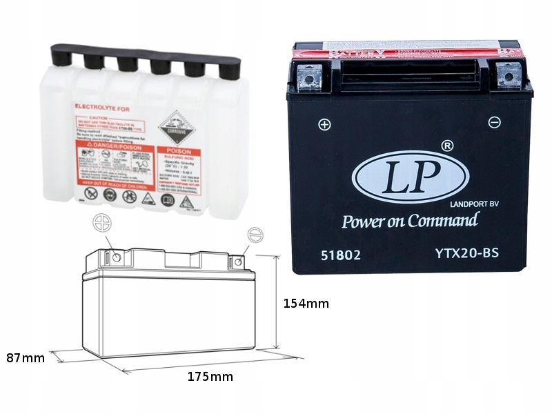 Landport Batéria YTX20-BS (ma LTX20-BS) 12V 18AH 175X86X154 Bezúdržbový