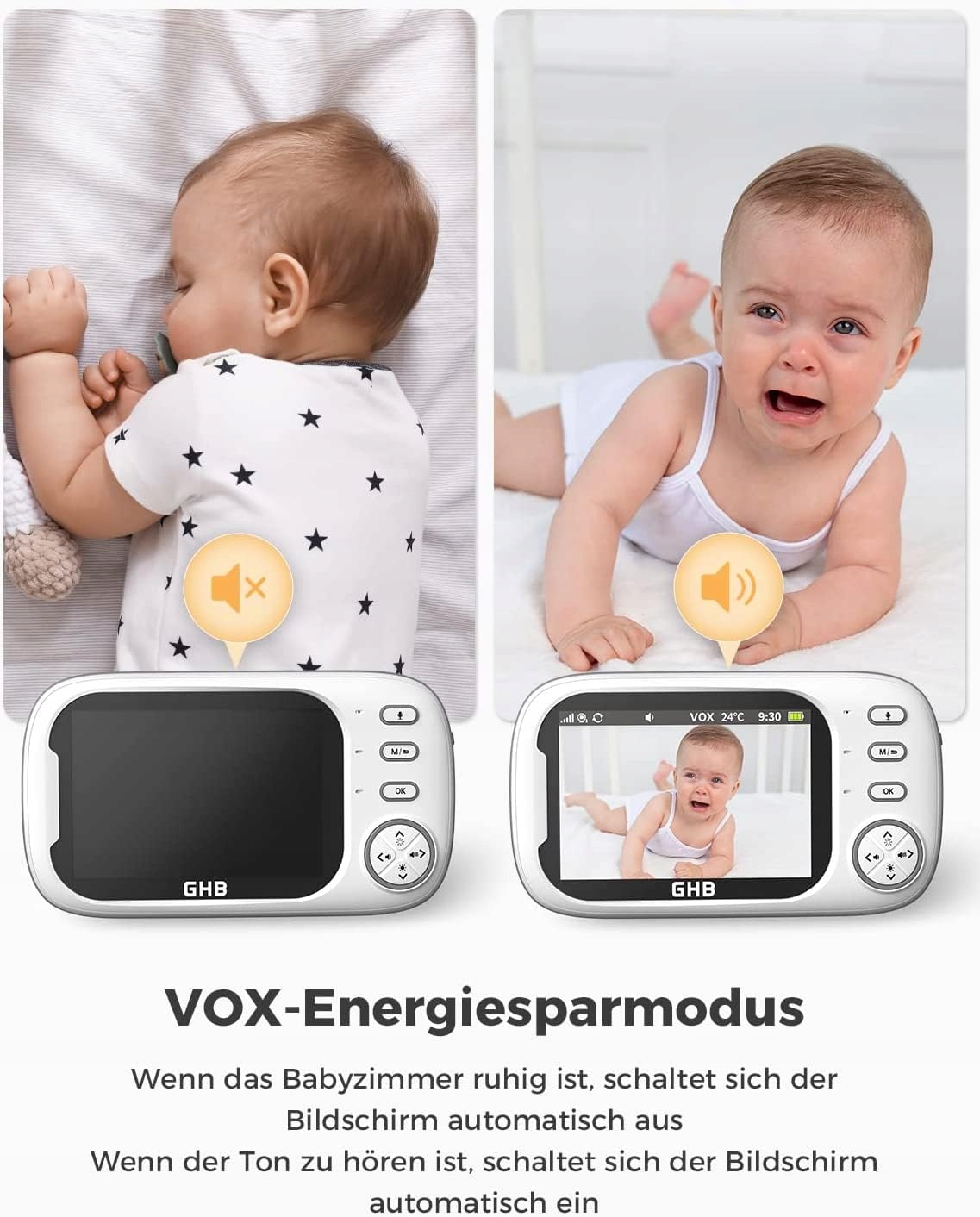 GHB Elektroniczna Niania Kamera 35 Calowy Monitor VOX Tryb Nocny Lullabies — miniatura 6