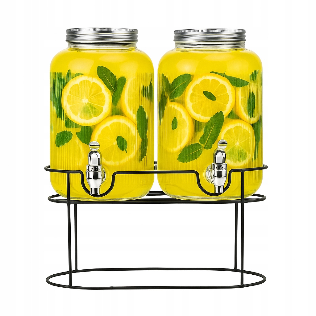 Podwójny Słoik Ryflowany Z Kranikiem Na Stojaku 2x 3.8L Lemoniada Napoje