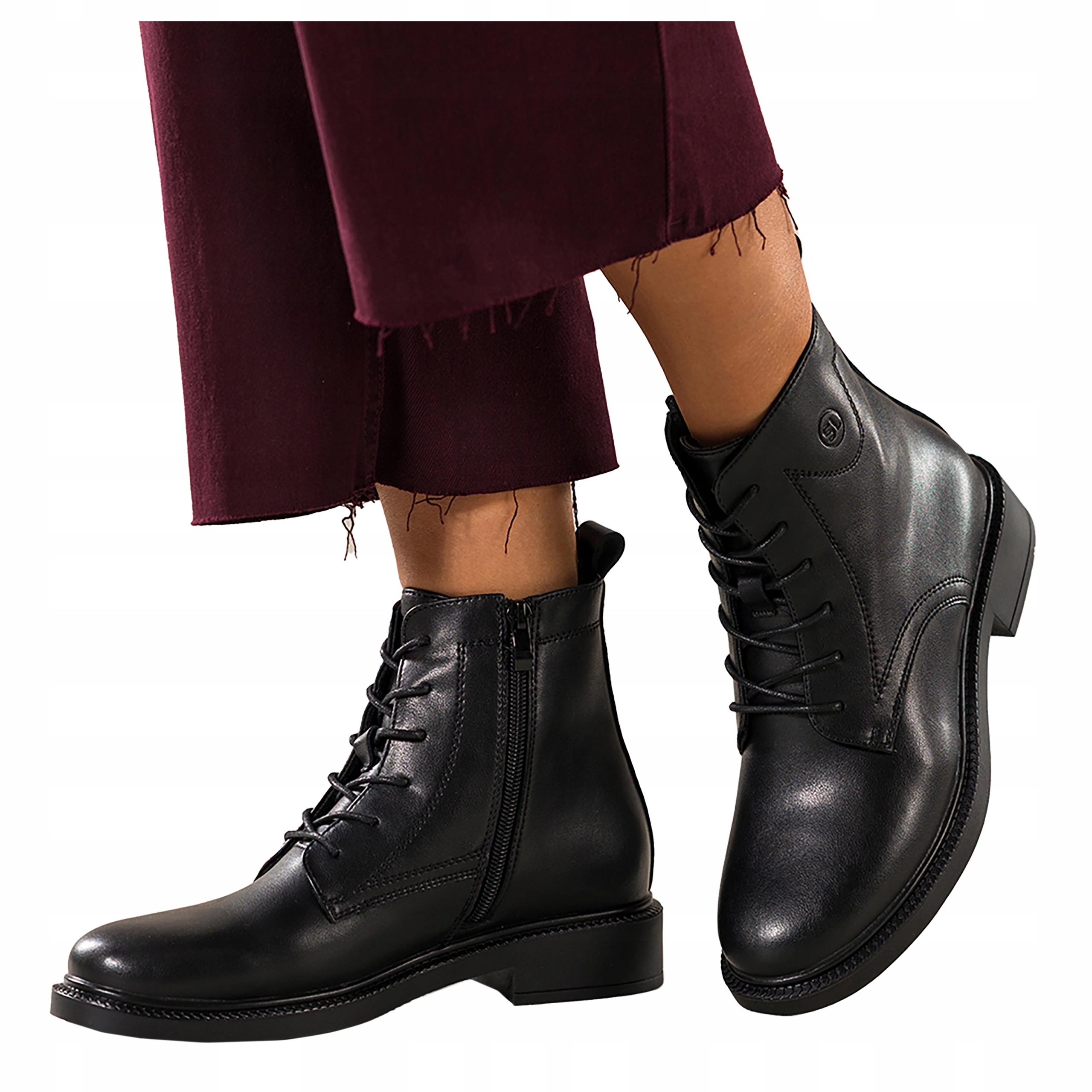 Kotníkové Boty Černé Kožené Dámské Široké Klocek Pohodlné Šněrovací Módní velikost 38