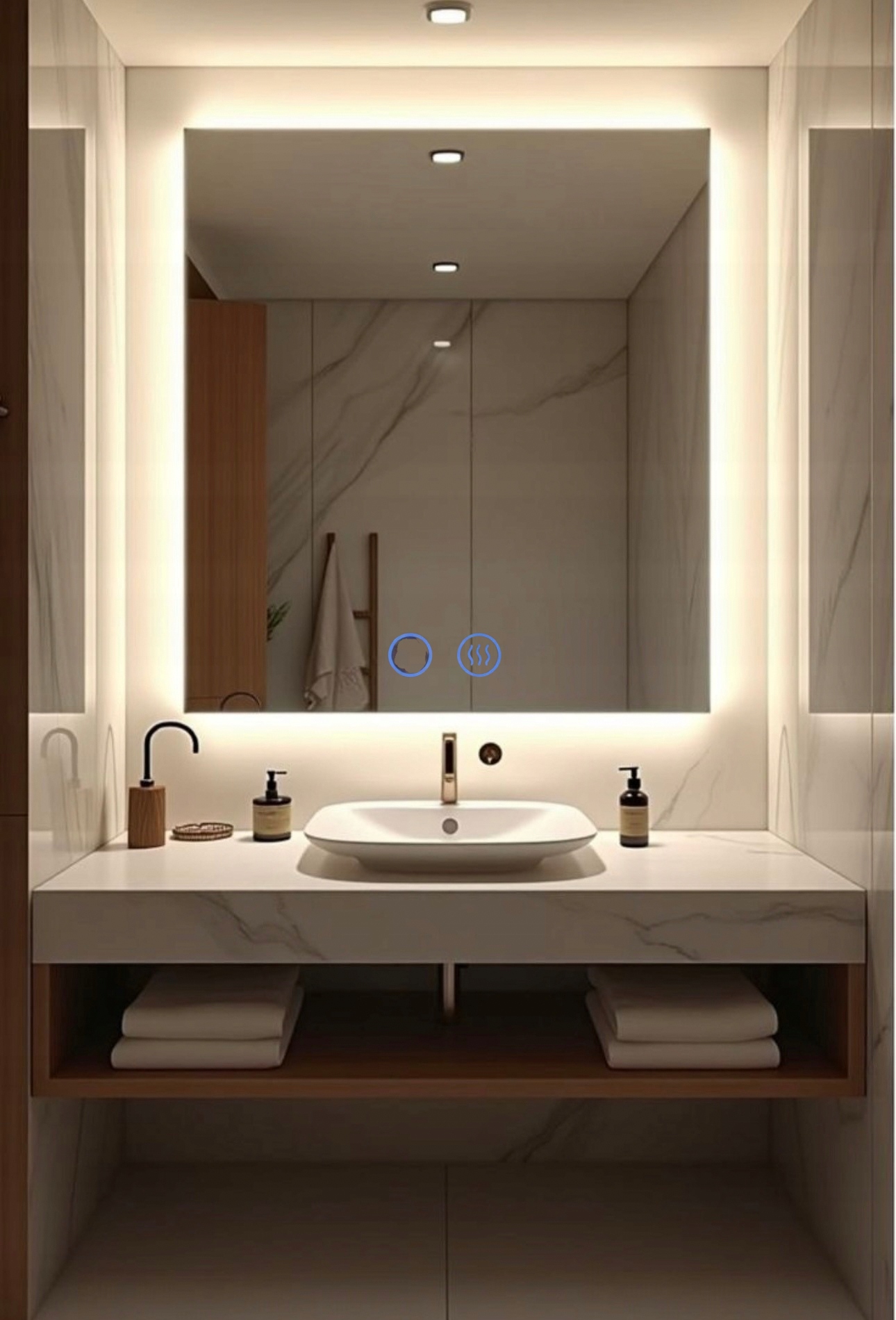 Kúpeľňové Zrkadlo Led 110 x 90 cm Vyhrievacia Podložka Led Obdĺžnikové Zrkadlo Cob