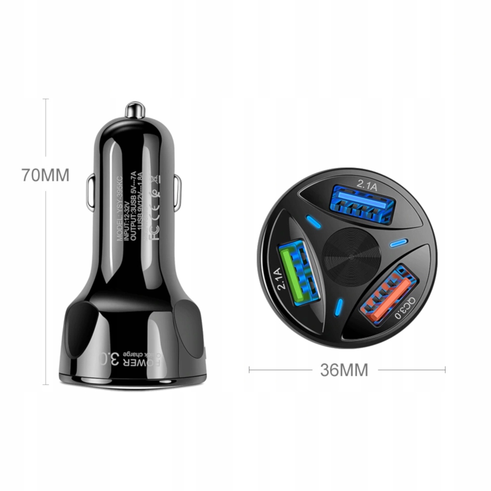 SZYBKA SAMOCHODOWA ŁADOWARKA 3xUSB QUALCOMM QC 3.0 SOLIDNA UNIWERSALNA Producent Forever