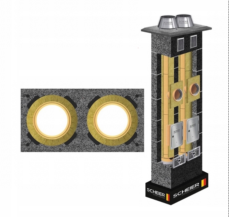 Keramický komín Dual izolovaný zateplený fi 180 180 4 m dvoutahový 2K