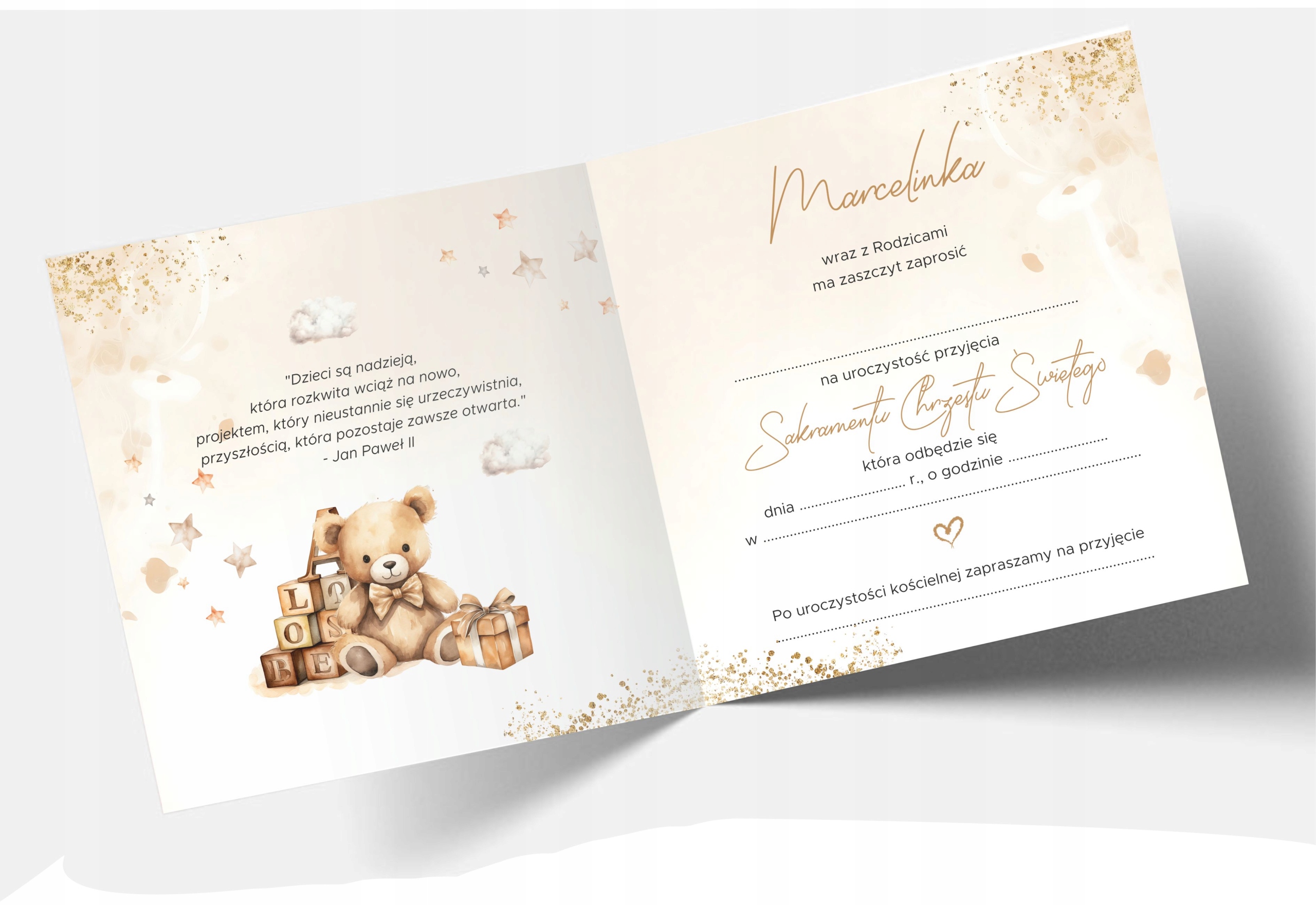 ZAPROSZENIE NA CHRZEST ŚWIĘTY + KOPERTA + IMIĘ DZIECKA + EKSPRES + JAKOŚĆ Marka inna