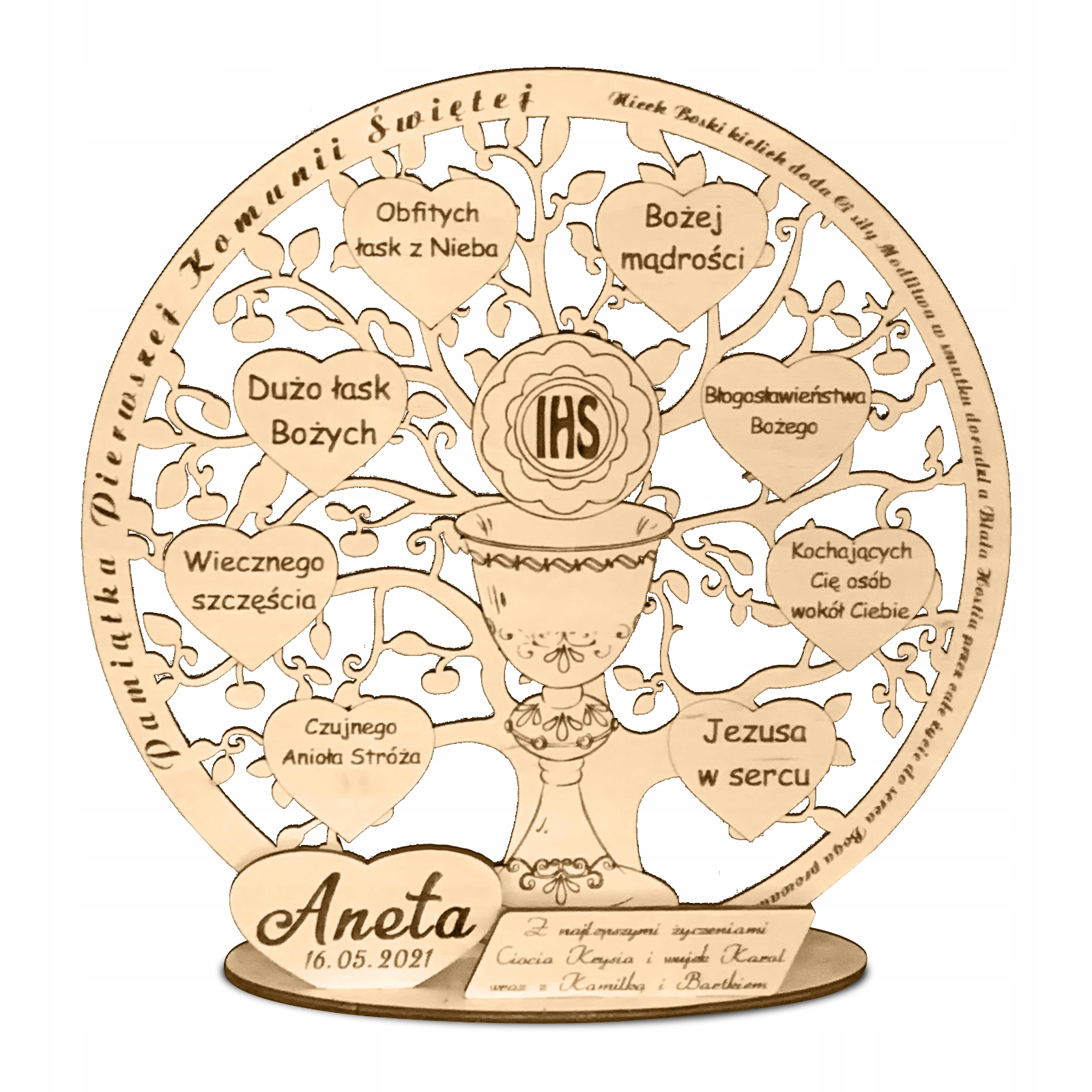 Památka prvního svatého přijímání Gravírování stromu