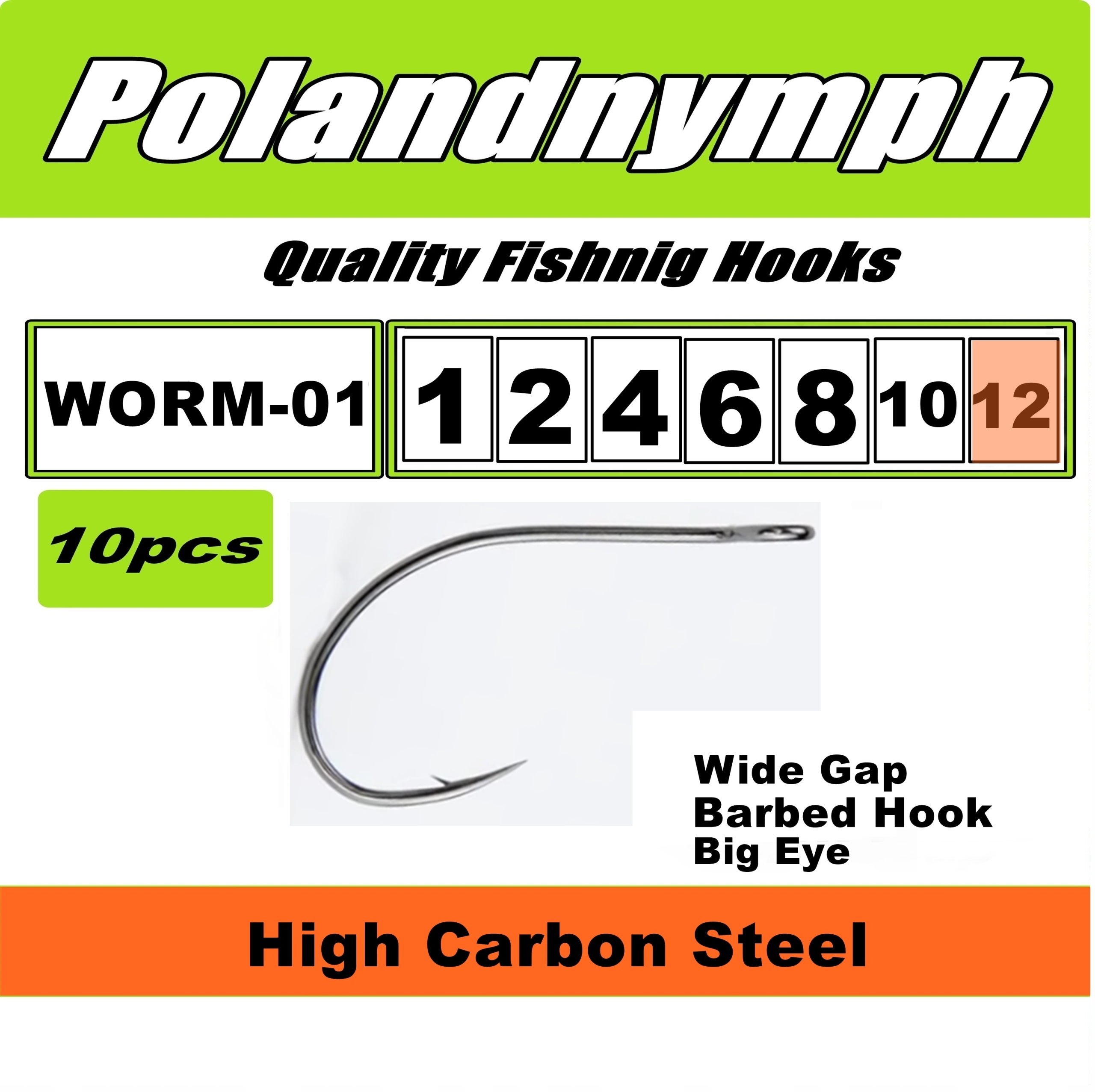 Haczyki Worm Big Eye 12# 10 sztuk