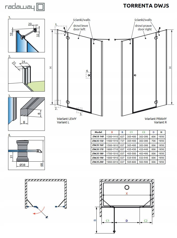 Drzwi prysznicowe 150 Torrenta DWJS Radaway Marka Radaway