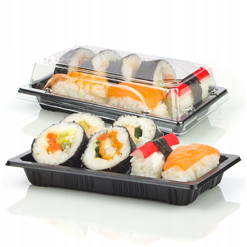 

Czarne Tacki na sushi+przykrywki 50szt. 9x16cm