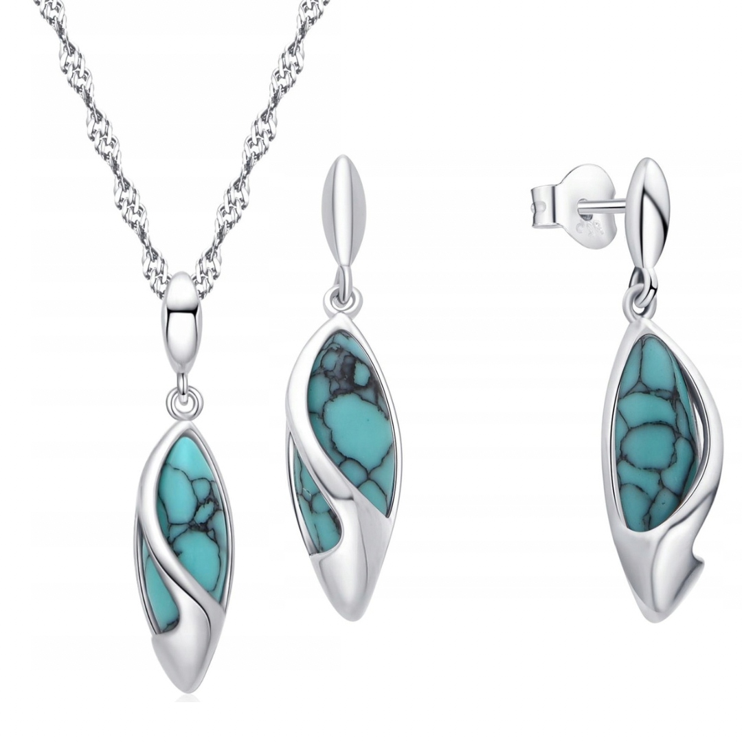 Sada stříbrných šperků modrý tyrkys 925, sada šperků elegantní