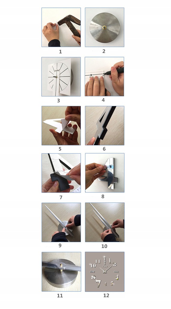 ZEGAR ŚCIENNY nowoczesny przyklejany na ścianę DIY Typ ścienny