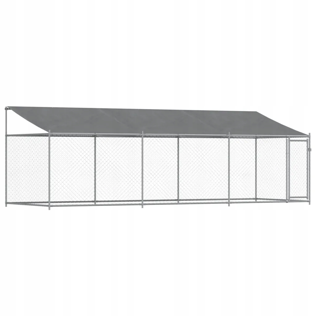 Levně Klec pro psa, střechou a dveřmi, šedá, 6x2x2 m, ocel
