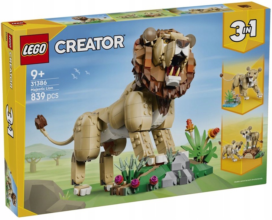 Stavebnice 839 dílků Lego Creator Divoká zvířata: Pyšný lev 31386
