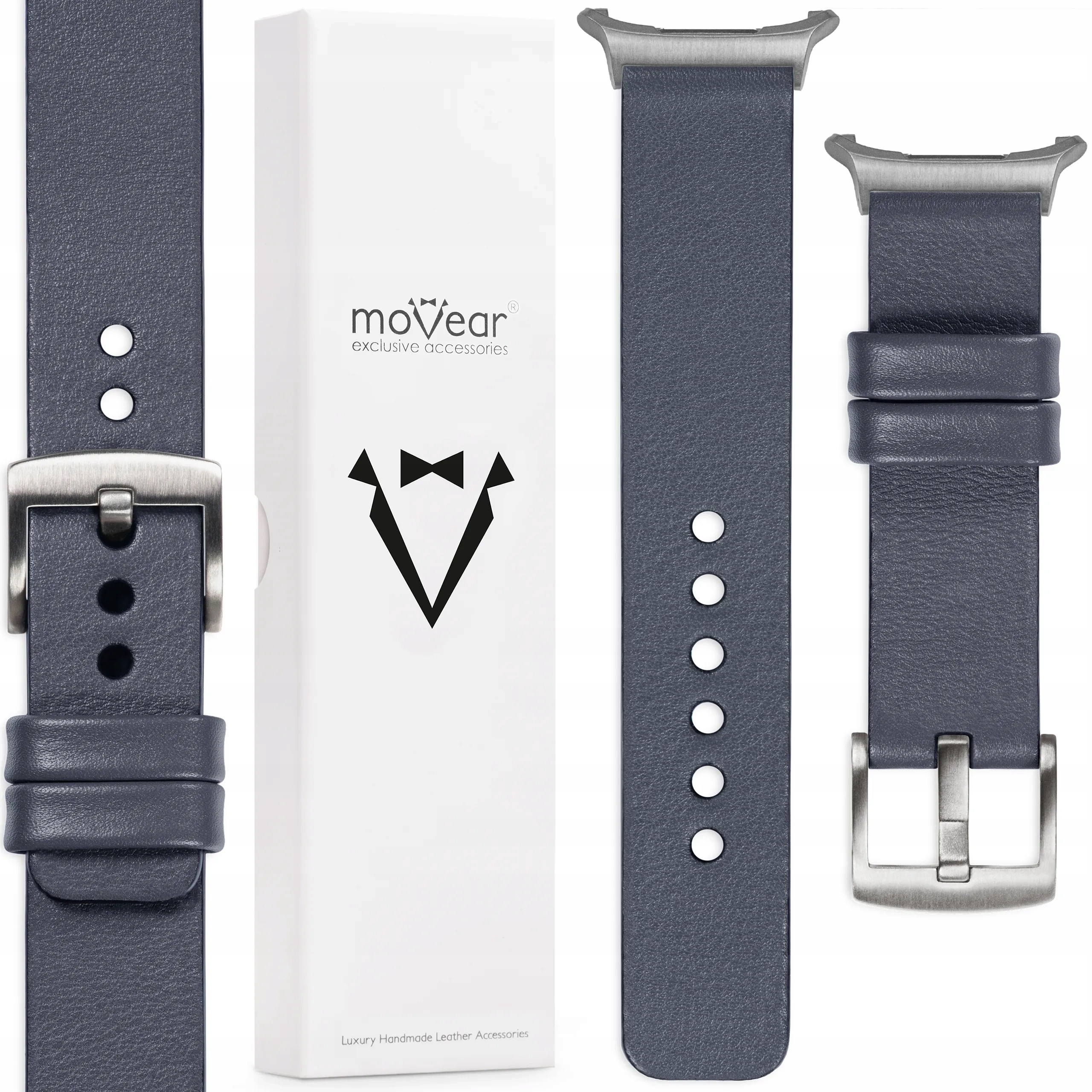 Kožený řemínek pro Samsung Galaxy Watch Ultra 22 mm, šedý, premium Movear